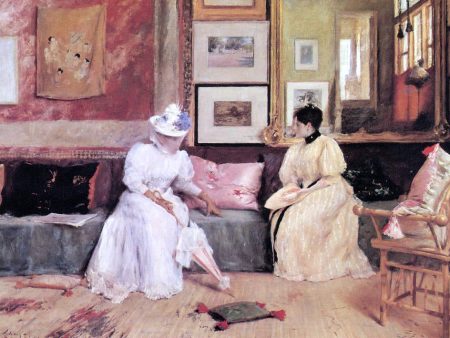 A Friendly  Visit by William Merritt Chase - Hand-Painted Oil Painting on Canvas Cheap