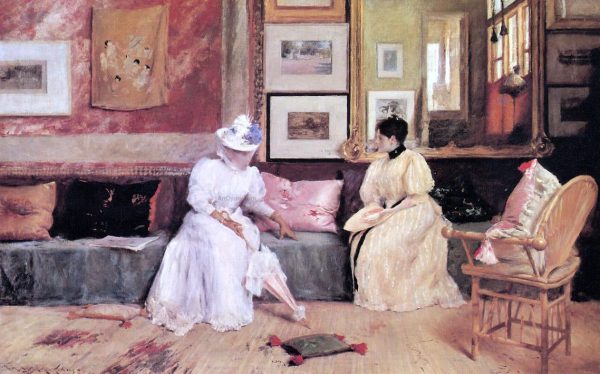 A Friendly  Visit by William Merritt Chase - Hand-Painted Oil Painting on Canvas Cheap