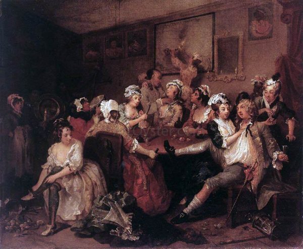 The Orgy by William Hogarth - Hand-Painted Oil Painting on Canvas on Sale