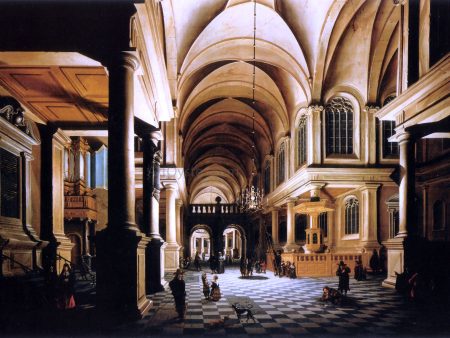 A Church Interior by Candlelight with Figures Conversing by Daniel De Blieck - Hand-Painted Oil Painting on Canvas on Sale