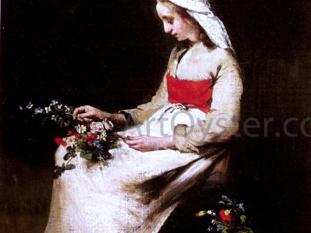 A Girl Arranging A Vase Of Flowers by Theodule Ribot - Hand-Painted Oil Painting on Canvas Hot on Sale