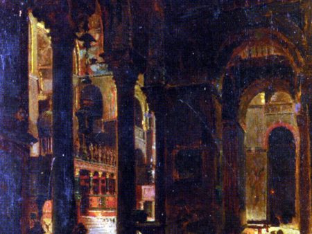 A Church Interior by Giacomo Favretto - Hand-Painted Oil Painting on Canvas Fashion