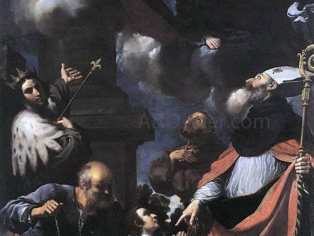 A Donor Presented to the Virgin by Guercino - Hand-Painted Oil Painting on Canvas For Discount