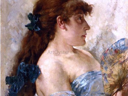 Woman with a Fan by Theo Van Rysselberghe - Hand-Painted Oil Painting on Canvas For Sale