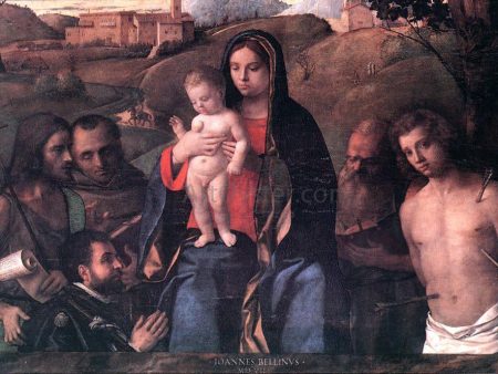 Madonna and Child with Four Saints and Donator by Giovanni Bellini - Hand-Painted Oil Painting on Canvas Online now