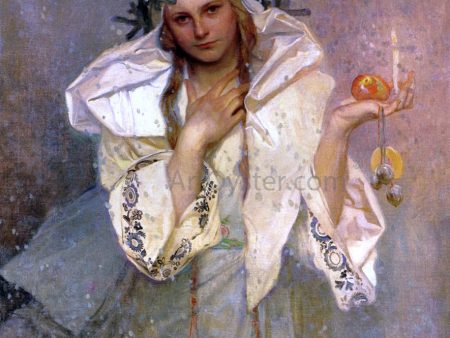 A Christmas in America by Alphonse Maria Mucha - Hand-Painted Oil Painting on Canvas Fashion