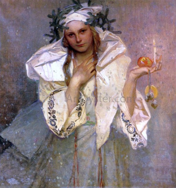 A Christmas in America by Alphonse Maria Mucha - Hand-Painted Oil Painting on Canvas Fashion