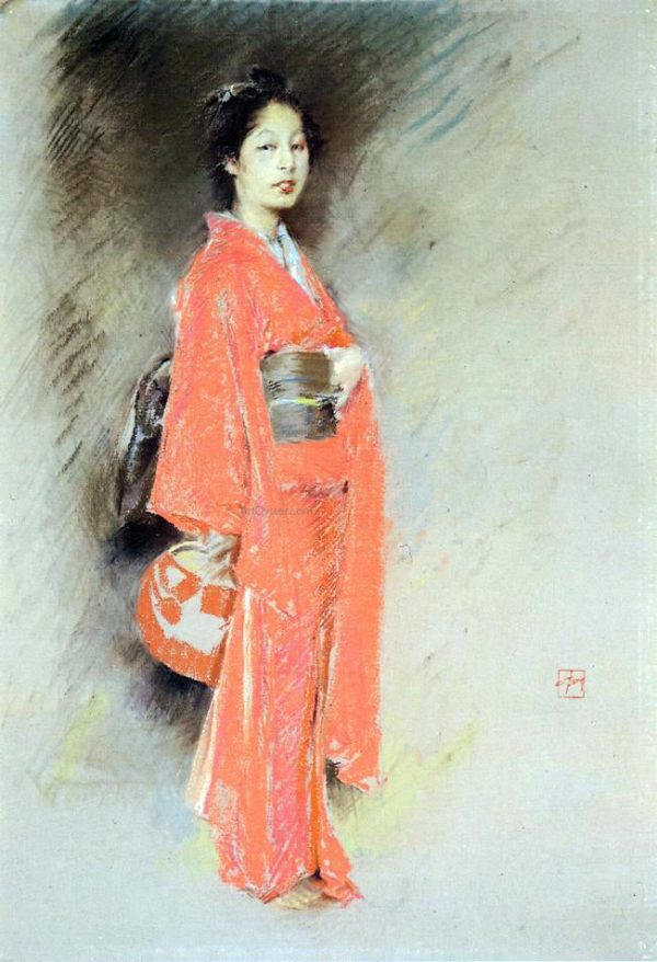 A Japanese Woman by Robert Frederick Blum - Hand-Painted Oil Painting on Canvas on Sale